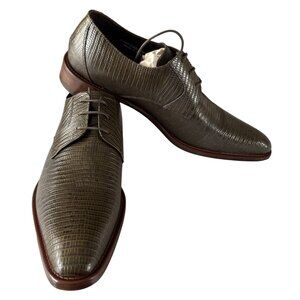 Paul Fredrick Mens US 10.5 M Italian Leather Oxford Shoes Brown Lizard Print